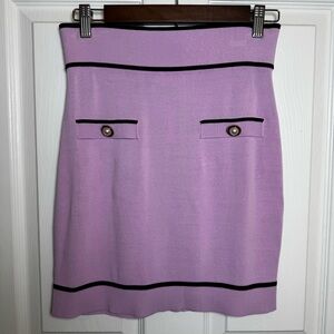 Lovers + Friends Lavender Chanel-Inspired Knit Mini Skirt Pearl Button NWT M
